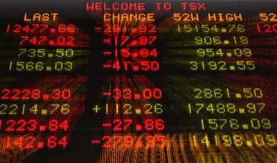 A sign shows TSX information in Toronto September 15, 2008. ...