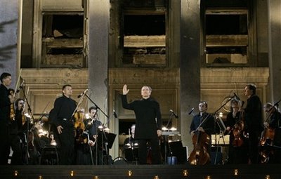 Renowned Russian conductor Valery Gergiev, centre,  is seen, ...